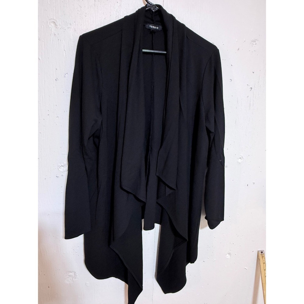 Torrid Cardigan Women 2 Black Draped Waterfall Open Front Classic Chic Boho